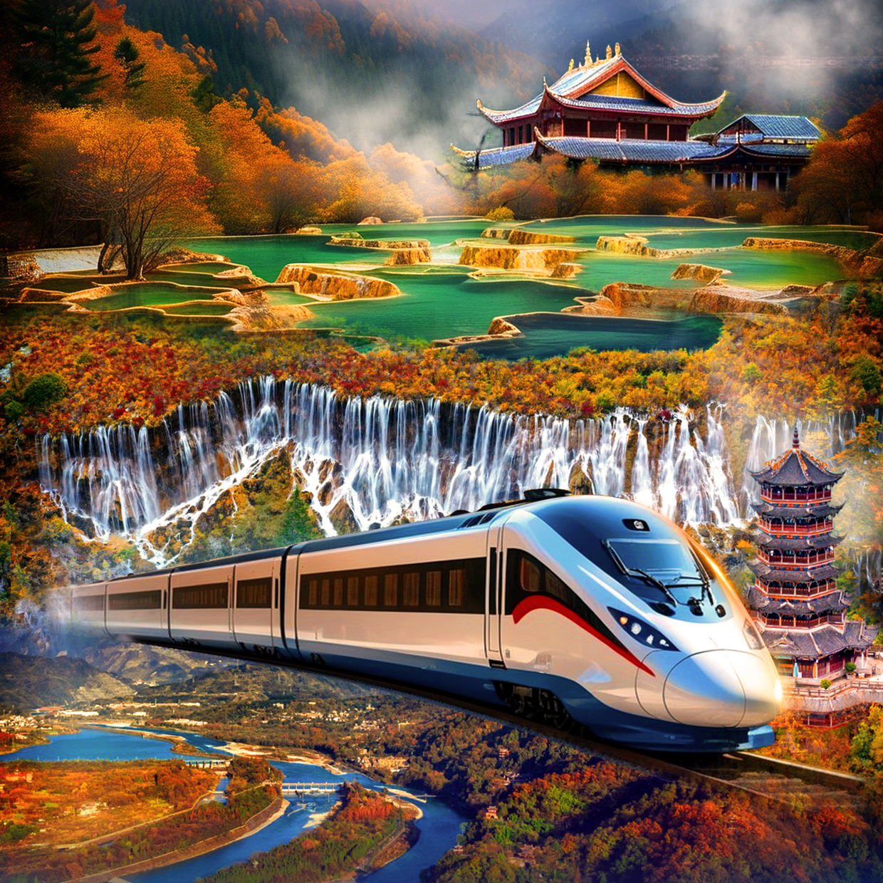 动车高铁往返九寨沟纯玩一日游成都出发到九寨沟旅游1日游跟团游