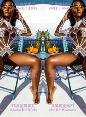 TS虎鲨夜店酒吧DJ舞蹈GOGO性感白色印花质感修身系带连体演出服