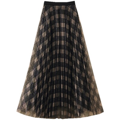 春秋新款高腰显瘦复古格纹半身裙