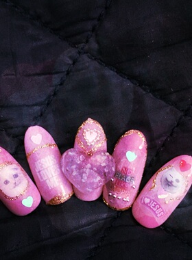 少女心爆棚假指甲贴片裸色甲油日系贴纸可爱小猫镭射心