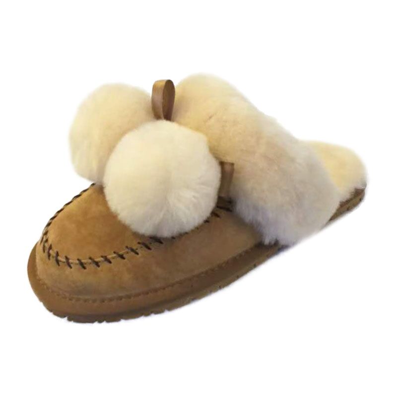 情侣新款黑色包头羊鞋毛球带球女拖鞋家居办公室羊皮毛一体毛毛拖