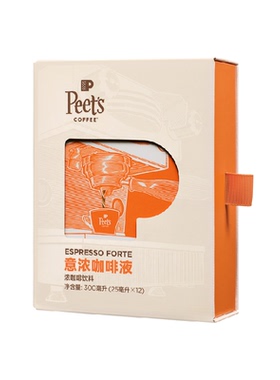 Peets皮爷意式浓缩咖啡液浓郁巧克力坚果风味口感醇厚25ml*12条