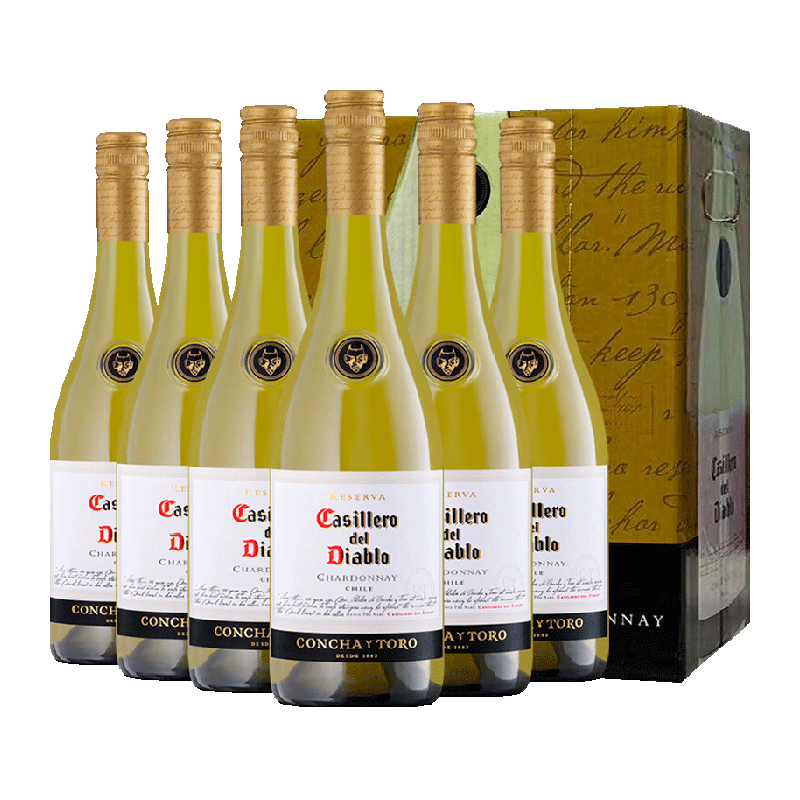智利进口红酒干露红魔鬼霞多丽干白葡萄酒750ml*6整箱送礼聚会