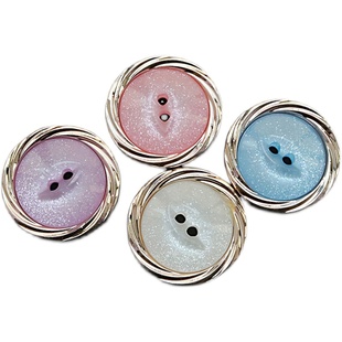 圆形树脂纽扣大衣扣子外套毛衣塑料金边衣服装饰扣粉色白色25mm