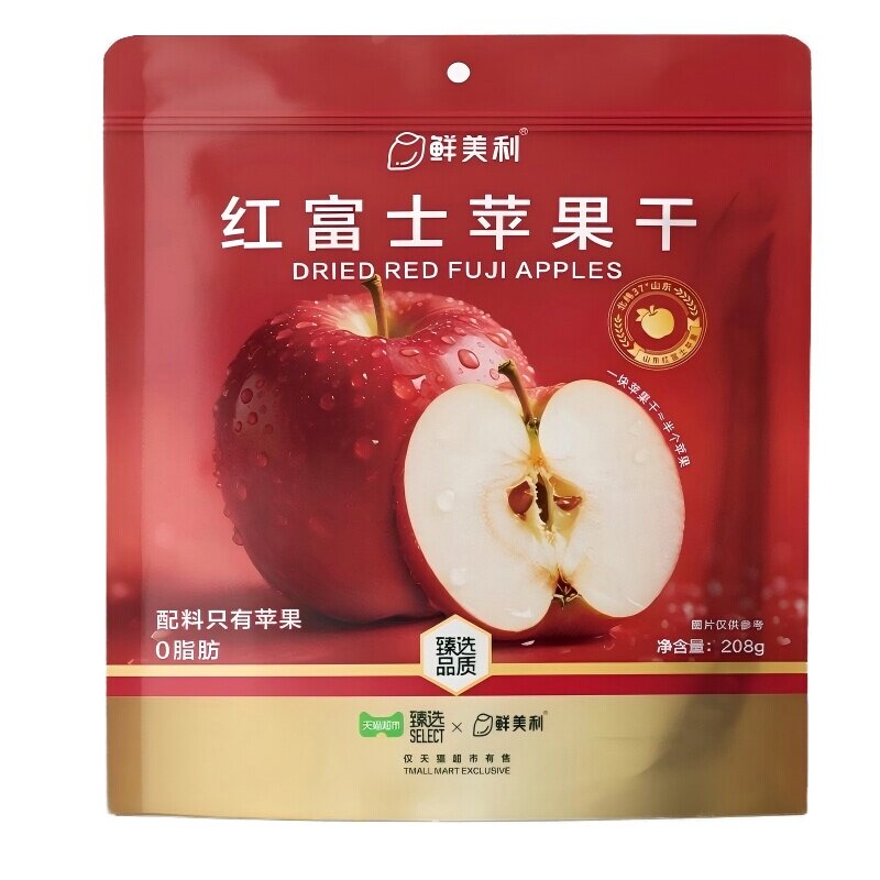臻选 鲜美利红富士苹果干山东烟台苹果干0脂0添加健康零食208g