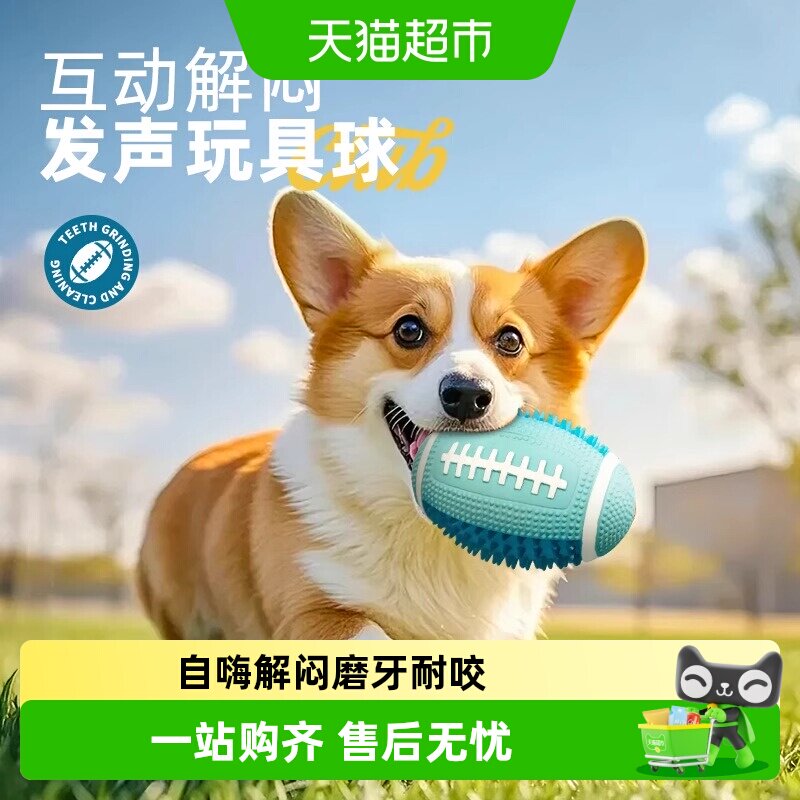 Hoopet磨牙耐咬橄榄球发声玩具图片