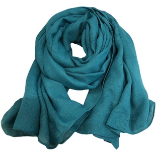 2025新款棉麻围巾女冬季保暖春秋长款日系文艺湖蓝色薄款百搭围脖