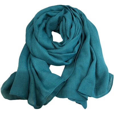 2021新款棉麻围巾冬季文艺湖蓝色