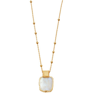 Missoma彩虹月光石吊坠项链 小金珠银镀18k金链条锁骨链锁骨链