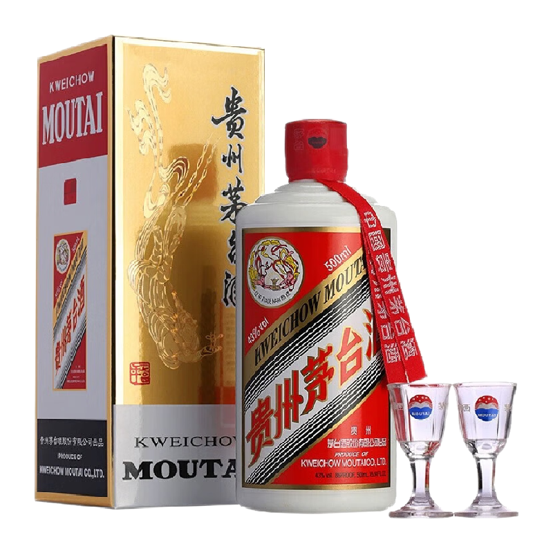 贵州飞天茅台酱香白酒43度500ml单瓶带杯（2瓶送礼袋）F