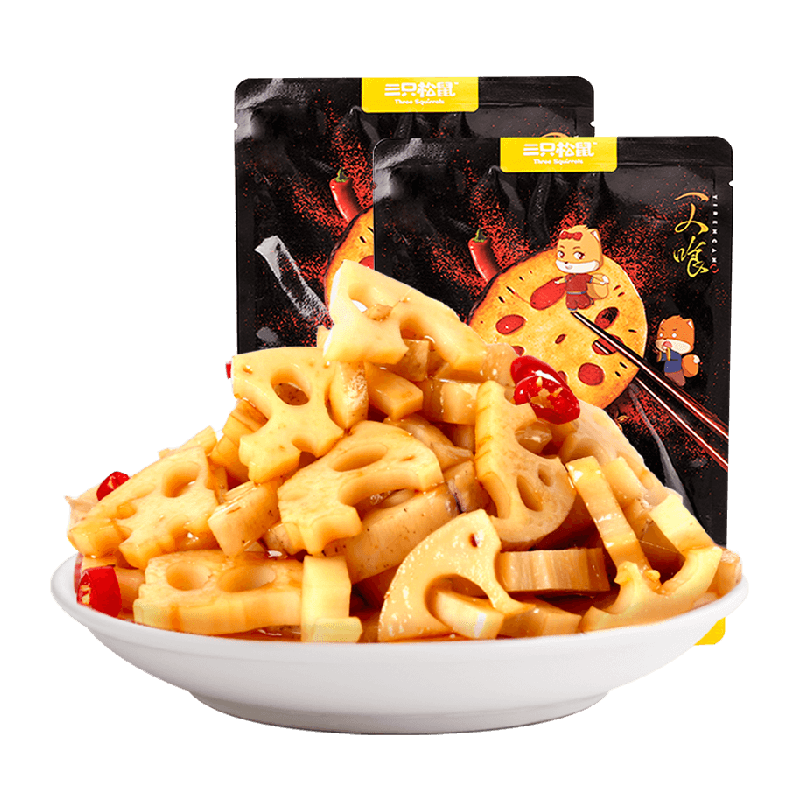 三只松鼠脆藕黑鸭味150g*2包香辣特辣藕片卤藕素食休闲零食小吃