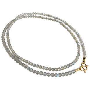 泰国佛牌链子女款天然月光拉长石圆珠链长毛衣链水晶项链包金挂链