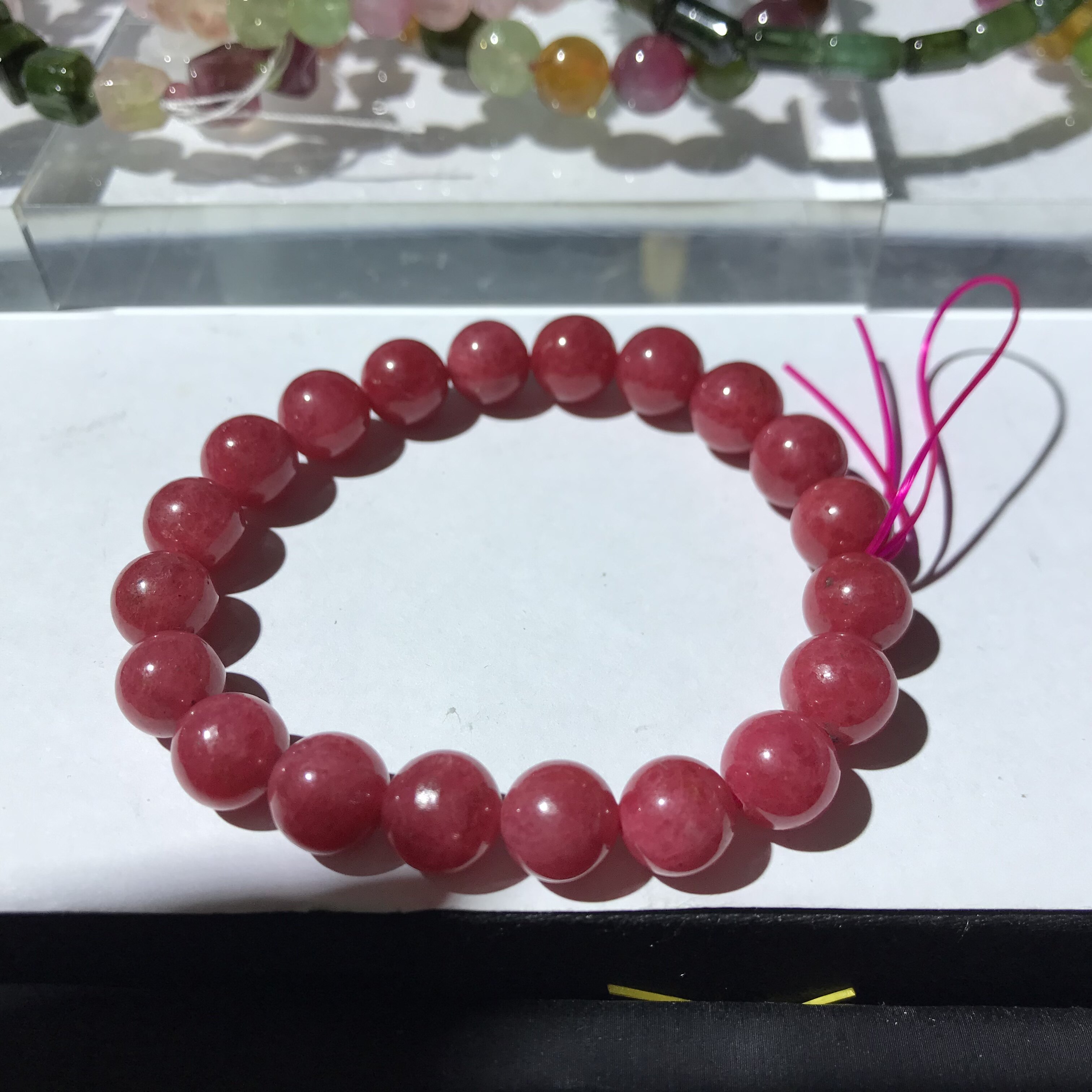 天然巴西蔷薇石手链玉化玫瑰红女款手链