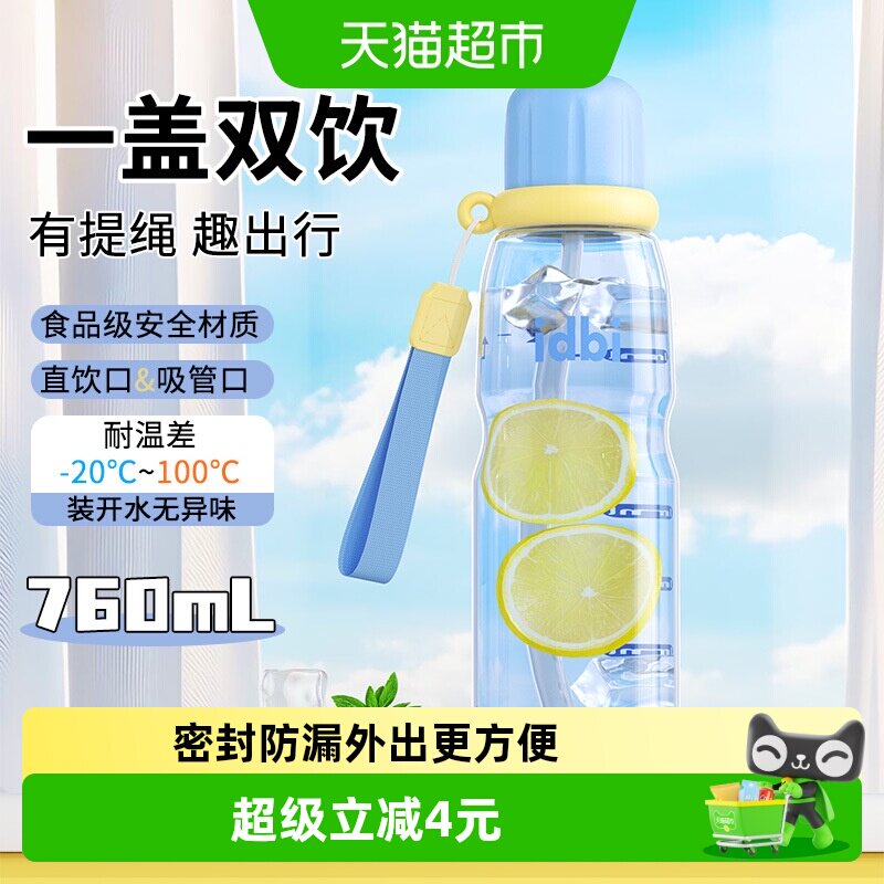 贝瑟斯新款学生杯子大容量塑料杯便携水壶运动健身直饮吸管水杯
