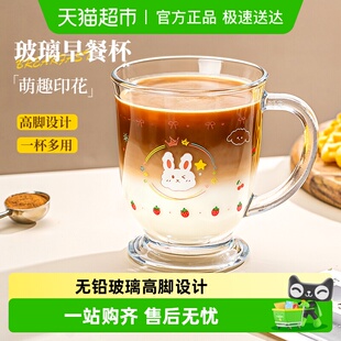 彩界印花玻璃杯牛奶咖啡杯家用办公室高颜值大容量带把饮料杯早餐