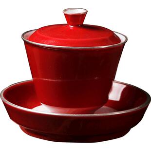 容山堂固德手工描银盖碗陶瓷颜色釉大三才茶碗功夫茶具家用泡茶杯