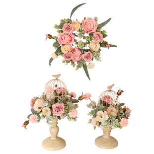 小清新仿真花花艺鸟笼盆栽摆件婚礼签到台桌花套装家居桌面装饰