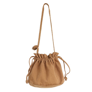 ins日系原宿帆布包女单肩斜挎可爱小包包韩版简约百搭抽绳水桶包