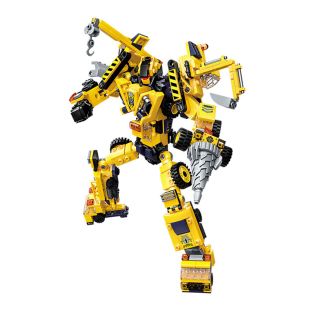 启蒙QMAN变形机器人（立体拼图）工程机甲1417拼插玩具车超市同款