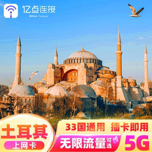億點(diǎn)土耳其電話卡英法意瑞歐洲33國通用5G手機(jī)流量上網(wǎng)卡旅游SIM