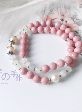 手作风天然月光石多层淡水珍珠