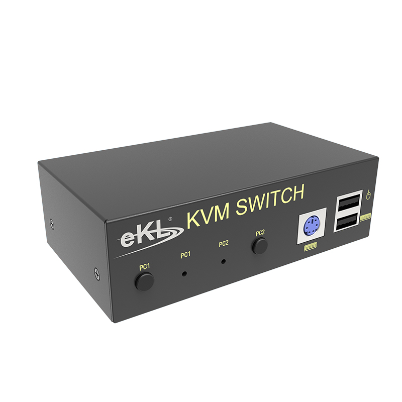 EKL-21U KVM切换器2口USB自动切换VGA电脑2进1出无线键鼠显示器共享器