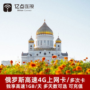 亿点俄罗斯电话卡4 15天可选4G高速3G无限手机流量上网卡莫斯科