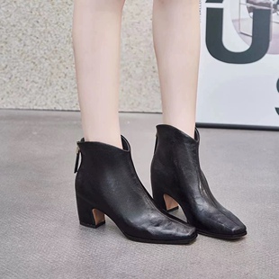 胎牛皮油蜡面5分通体包跟后拉链款 新款 女靴 2029冬季 9188