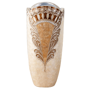 新中式浮雕贴贝壳落地大花瓶轻奢创意家居插仿真花艺花器客厅陈设