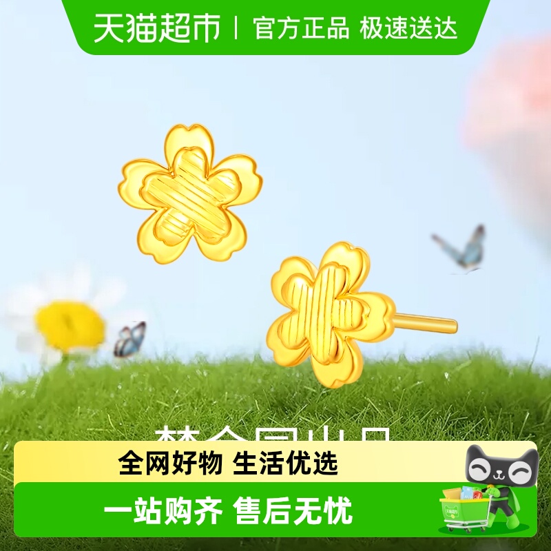 梦金园5D硬金女装万足金黄金耳钉