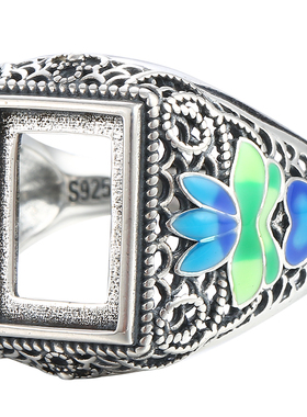 纯银景泰蓝琥珀掐丝珐琅戒指空托