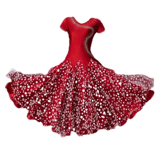 新款华尔兹交谊舞连衣裙国标舞中老年摩登舞演出比赛服镶钻