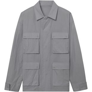 KUYIOU/CITYBOY四口袋盐缩微褶轻薄工装翻领宽松夹克外套男 春季