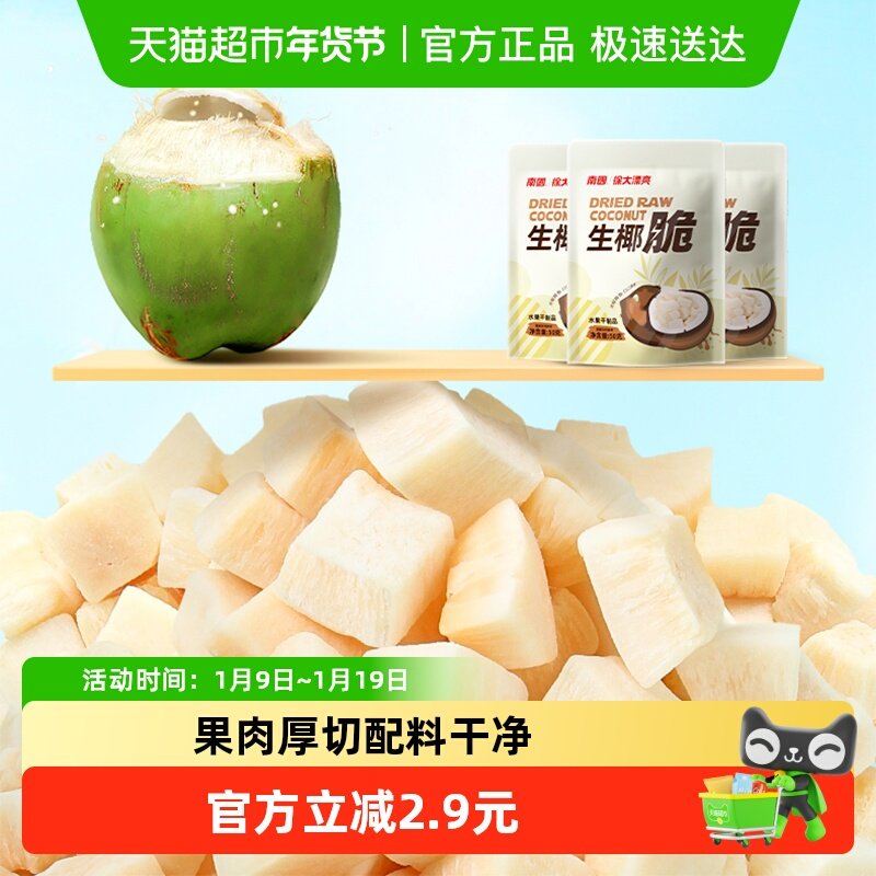 nanguo南国椰肉椰果干椰子脆块海南特产原味烤椰子片休闲零食