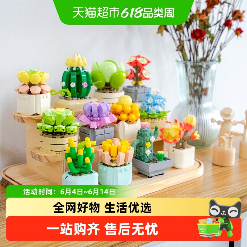 费米治愈多肉积木花植物盆栽可爱摆件拼装玩具礼盒送女友节日礼物