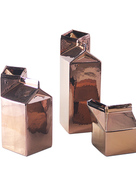 玫瑰金陶瓷样板房间创意黑白花器