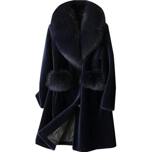 羊剪绒大衣女新款2025大码中年妈妈装狐狸毛领中长款羊毛皮草外套