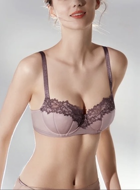 伊75C 75D轻薄透气高奢缎感粉聚拢舒适2排扣