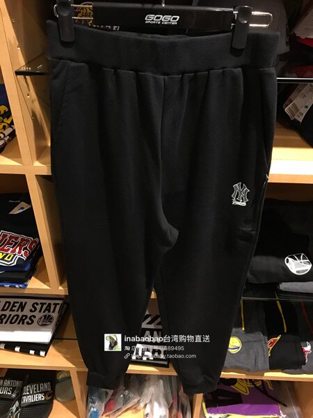 中国台湾代购MLB 洋基队 男士纯棉小脚裤修身休闲男长裤 NY运动裤