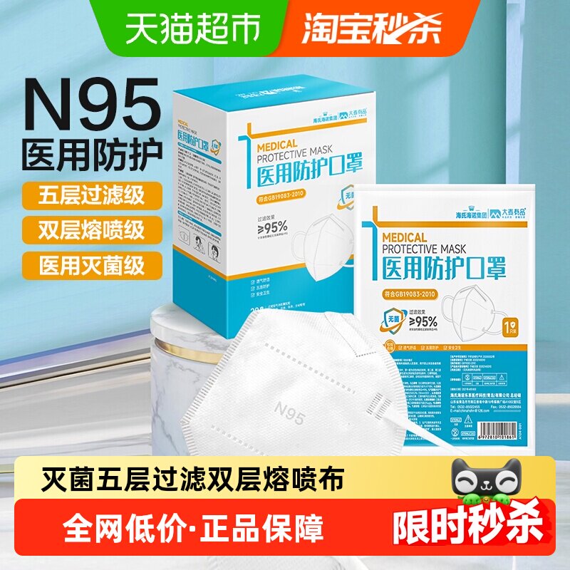 海氏海诺N95口罩医用防护口罩20只医疗级别五层医护外科独立装