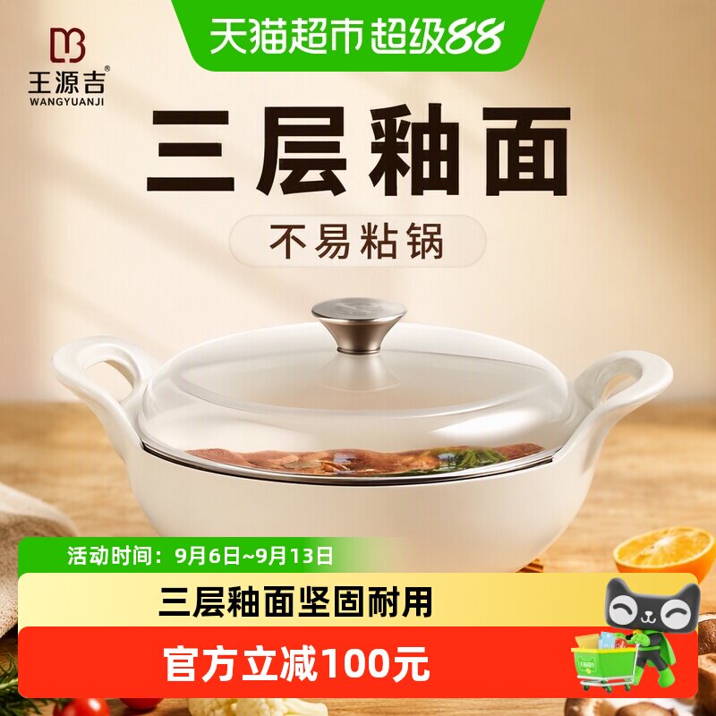 王源吉珐琅锅家用铸铁锅炖锅海鲜锅大号闷烧锅平底不粘煲汤锅砂锅