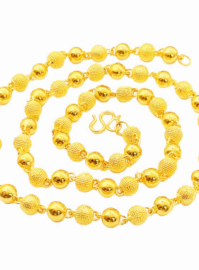 圆珠项链磨砂沙金实心转运珠情侣