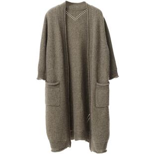 贝特如秋季妈妈装针织外套新款牦牛绒开衫毛衣中长款女休闲大衣YQ