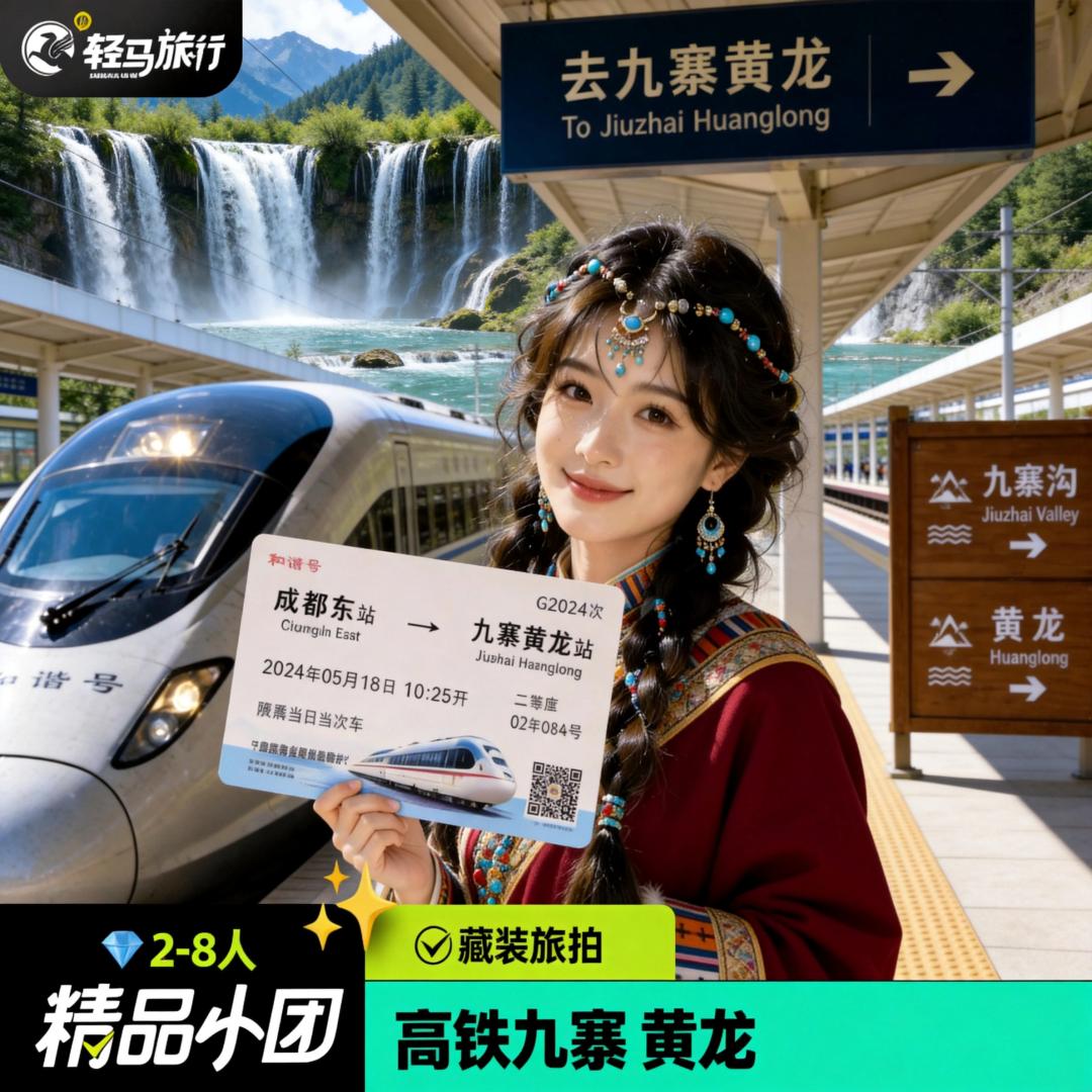 2-7人小团四川成都高铁含票到九寨沟黄龙2天川西纯玩跟团游送旅拍