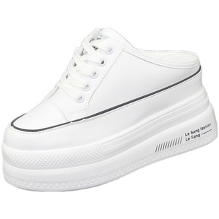 包头无后跟内增高10cm半拖鞋女2021春夏外穿厚底懒人小白鞋一脚蹬