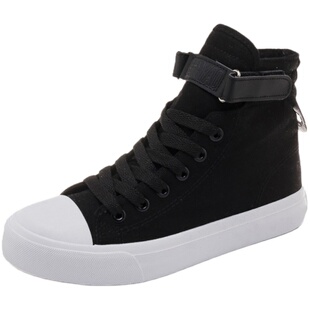 大码小白鞋女41-43码秋季女式百搭高帮帆布鞋40 42宽胖脚大码女鞋