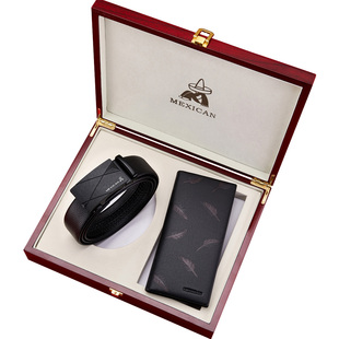 稻草人长款钱包皮带男礼盒真皮高档2025新款正品潮自动扣腰带皮夹