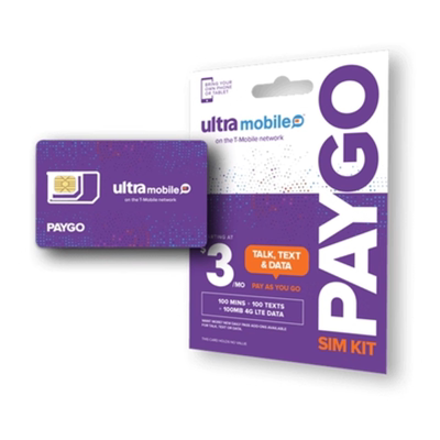 美国ultra mobile电话卡充值紫卡话费paygo电话卡月租充值续费