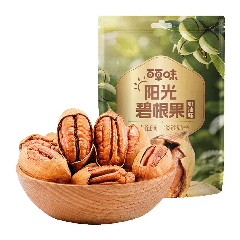 百草味碧根果100g奶油味每日干果仁长寿果坚果炒货休闲零食特产