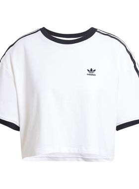 【自营】adidas阿迪达斯女子三叶草白色半截袖短款短袖T恤 JC8150
